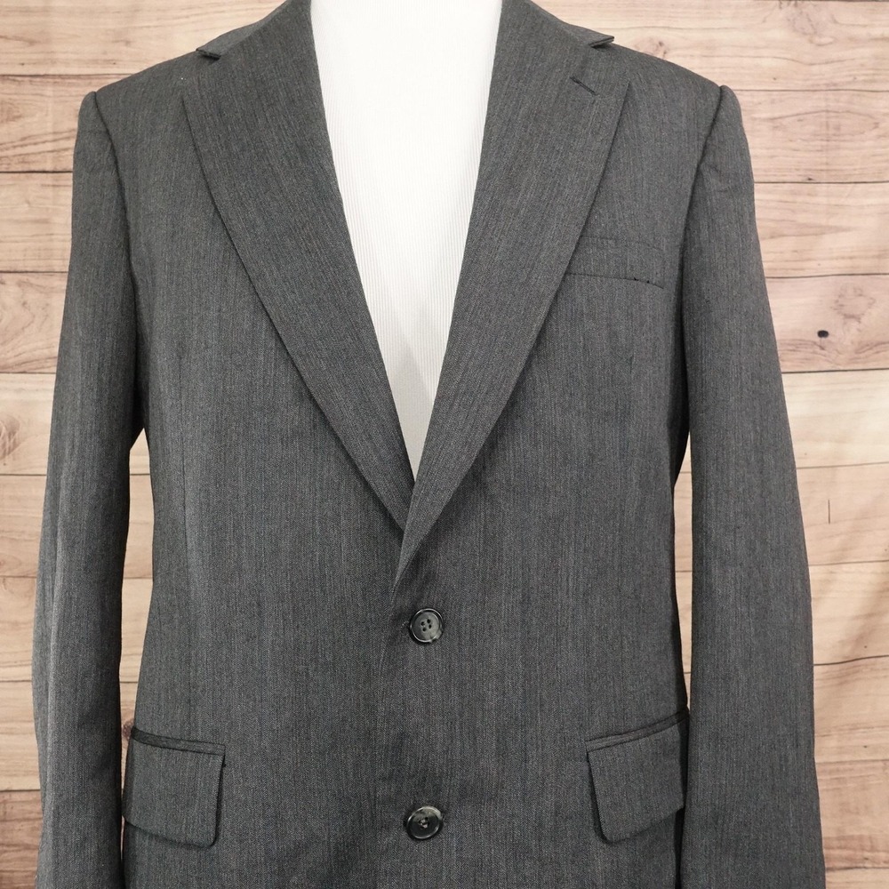 Stafford Suit Jacket Mens 42L Gray Herringbone Polyester Wool 2 Button USA